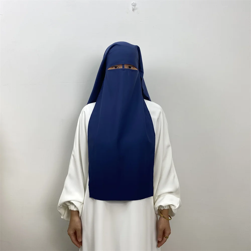 2340#B Premium nida solid color head scarf with niqab one piece style khimar hijab for tradiciton muslim women 13 colors