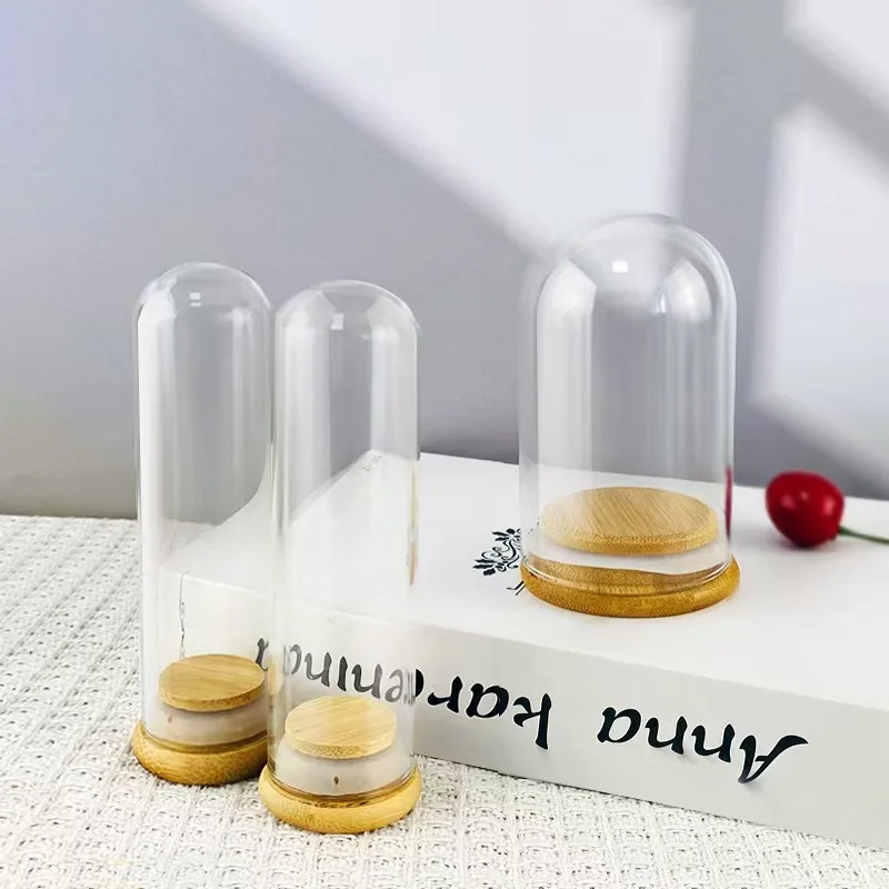 Customized Size glass bottle bamboo cover storage jar with wooden lid