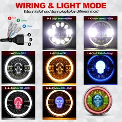 Точка E9 череп RGB Супер яркий светодиодный потолочный светильник угол глаза гало кольца DRL Круглый мотоцикл 7 дюймов светодиодные фары для Wrangler JK по низкой цене