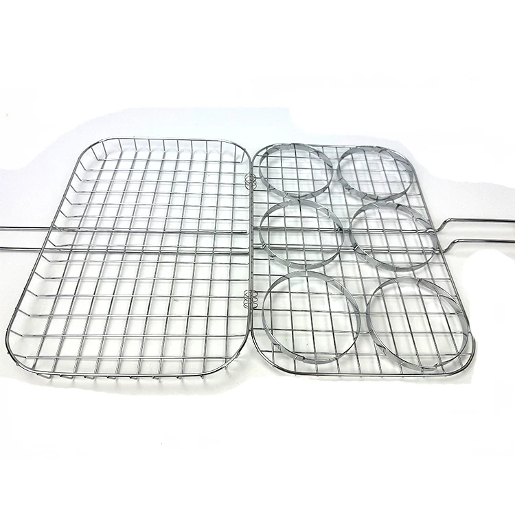 stainless steel large wire net folding grilling basket hamburger meat Barbecue basket for outdoor BBQ cooking