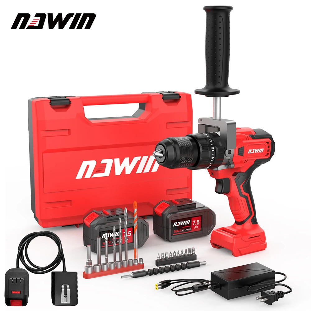Electric screwdriver Nawin 125nm idle speed 2150 rpm brushless electric fishing ice drill 13mm battery capacity 6.0Ah
