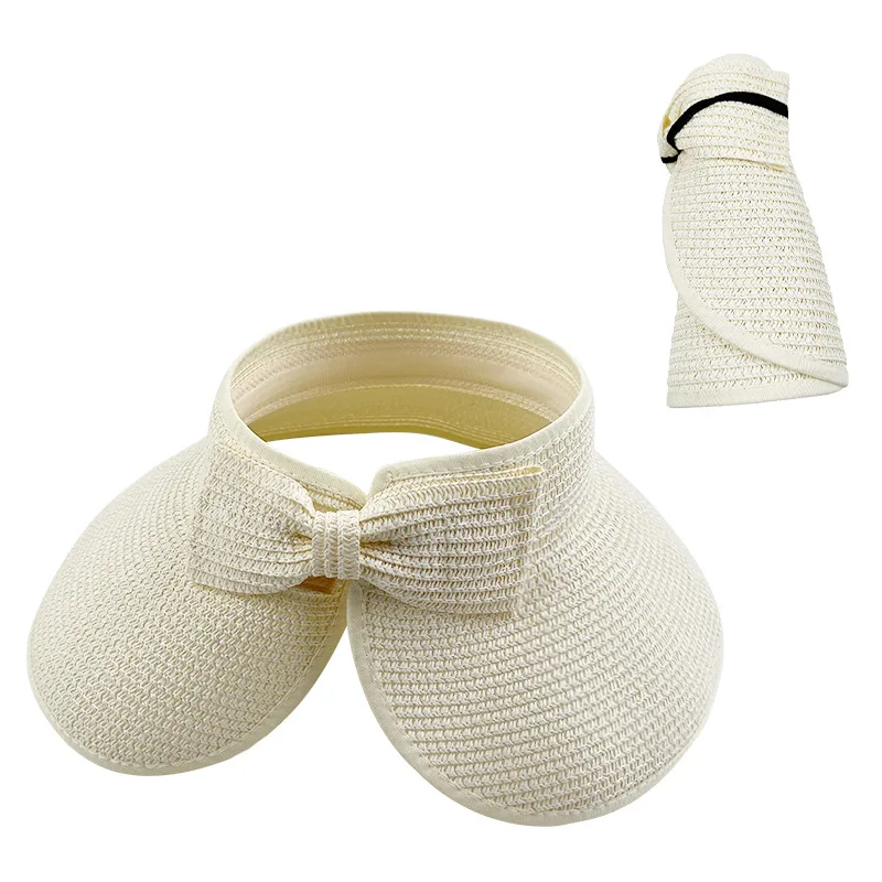 Outdoor ladies summer visors beach hats luxury summer wide brim women printed straw panama hat