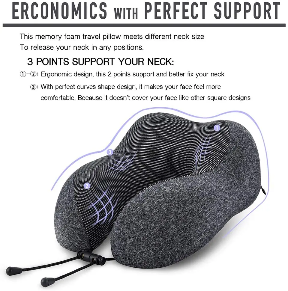 OEM Best Memory Foam 3 In 1 Airplane Office Sleeping Black U Shape Neck Support Travel Pillow