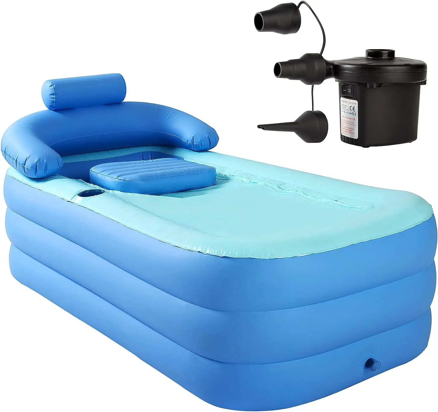 Freestanding Blow Up Bathtub with Bath Pillow Headrest for Adults Spa Indoor or Outdoor Portable Foldable Bath Tub