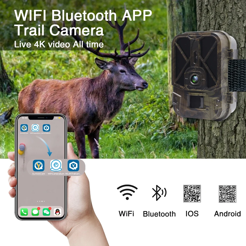 Live Stream Trail Camera 4K Video 30MP WiFi APP BT Hunting Cameras With 10000mAh Li-Battery Night Vision WiFi940PROLI