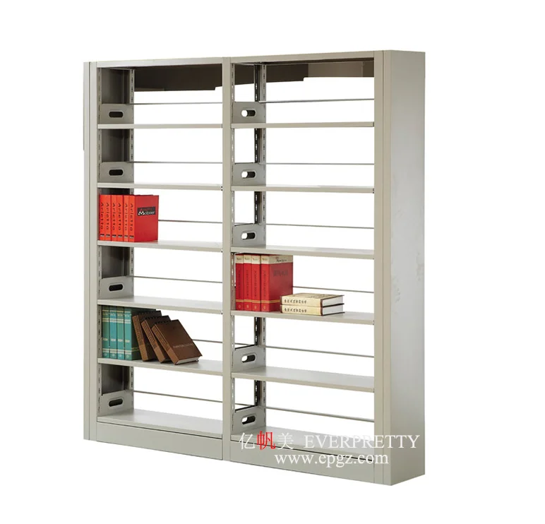 School Library Furniture Face Epoxy Powder Material Iron Metal OEM Style  Library 6 Tier Double Side Bookshelf