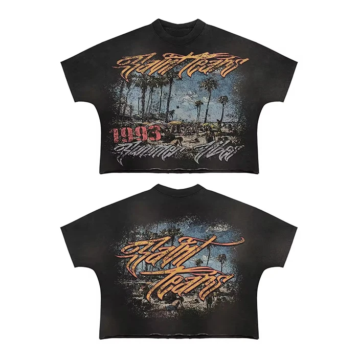 HUILI Manufacturer Custom Logo Heavyweight Oversized Streetwear T-Shirt Vintage 3D Textured Screen Printing Acid Wash T-shirt