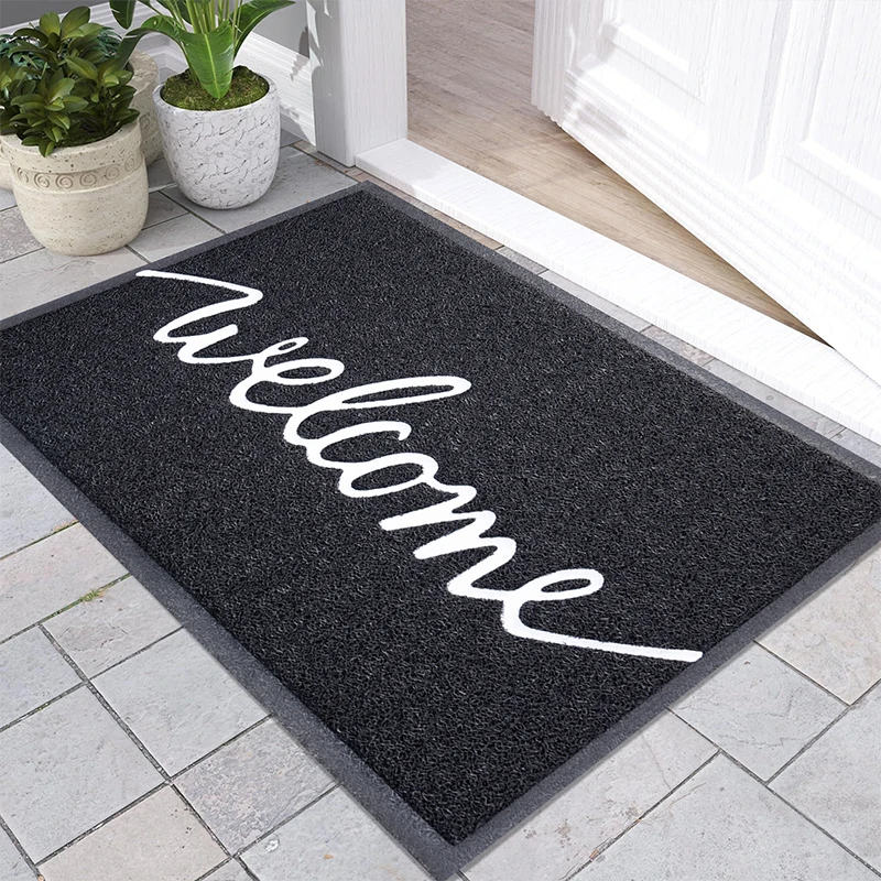 custom design wholesale home welcome rubber rug logo floor kitchen noodles carpet pvc coil non slip outdoor mat