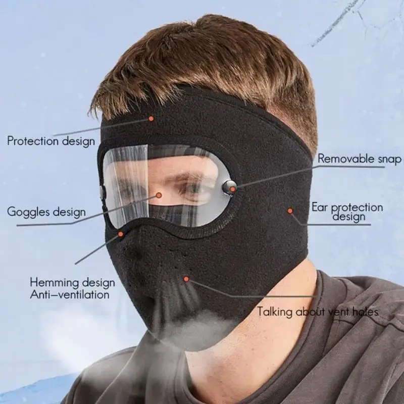 Windproof Anti Dust Full Face Mask Cycling Ski Breathable Masks Eye Shield HD Anti Fog Goggles Hood Cover Winter Warm Hat Cap