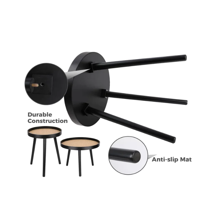 Modern set of 2 end tables for living room bedroom office black wood unique coffee table