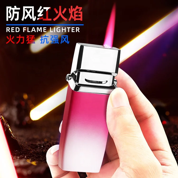 New Creative Gradient Women Gas Lighter Metal Windproof Red Flame Cigarette Lighter Cigarette Set Wholesale