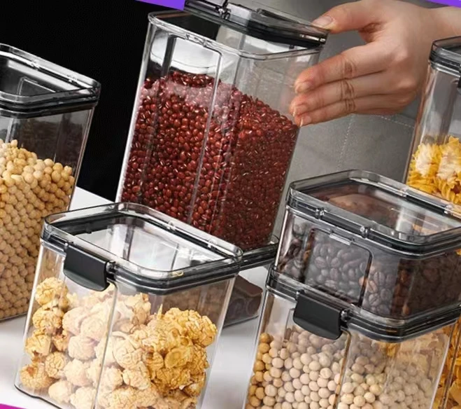 Thick square transparent sealed cans  Whole grains kitchen storage cans box snacks tea storage cans