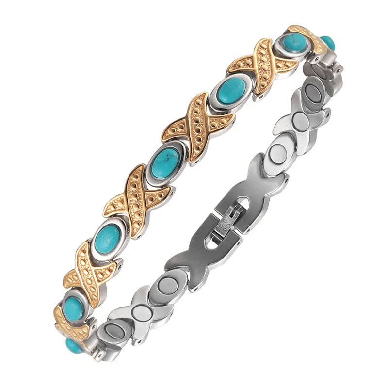2021 New Fashion High Quality Stainless Steel Neodymium Turquoise Stone Magnetic Bracelet For Women