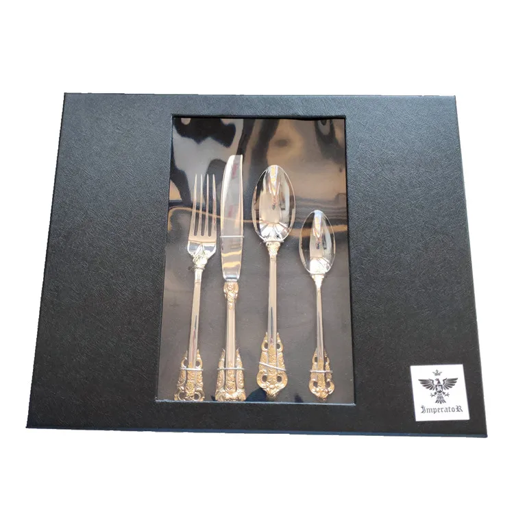 Luxury 24 Piece Gold and Sliver Stainless Steel Cutlery Set with spoon knife fork For GIft Weeding Party