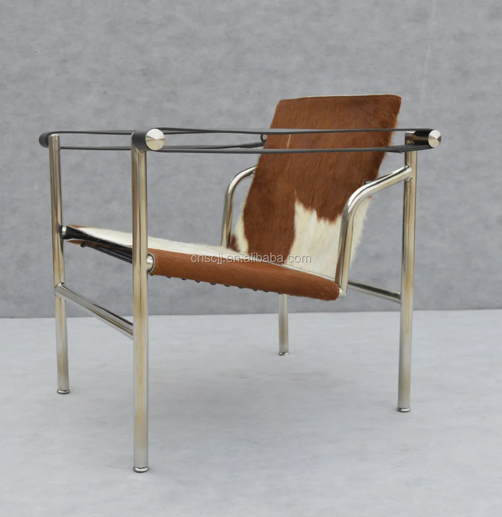 
878 Unique wholesale living room home furniture LC1 armchair cowhide leather stainless steel metal leisure lounge chair 