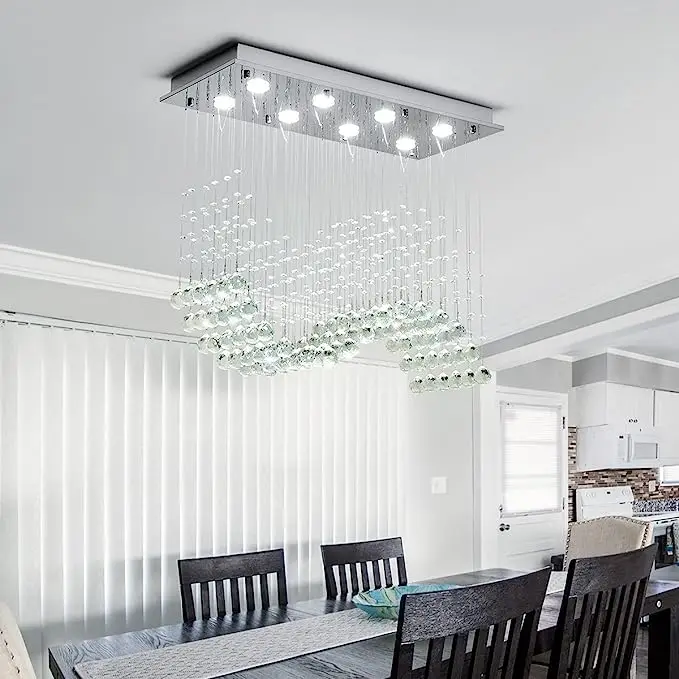 High Quality Luxury Lighting Rectangular Dining Table K9 Crystal Raindrop Chandelier modern Pendant Lamp