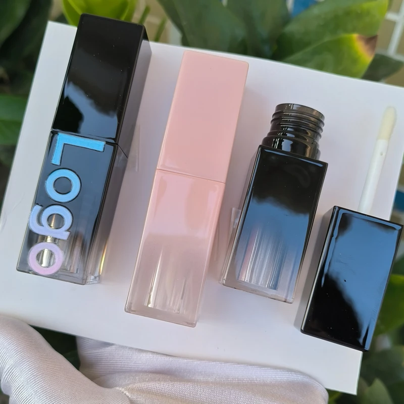 CY057 big doe foot lipgloss tubes Transparent lip glazed tube with pink top 5ml lip gloss tubes with big brush big wand