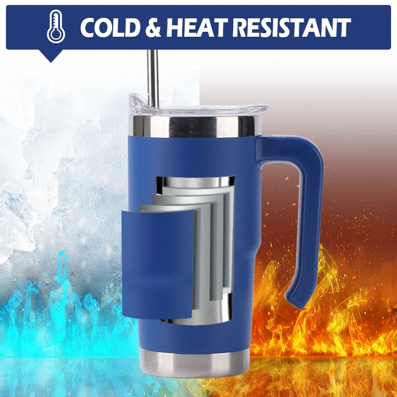 Ready to ship stainless steel insulated 16oz travel coffee mug custom logo double wall beer tumbler with handle and straw