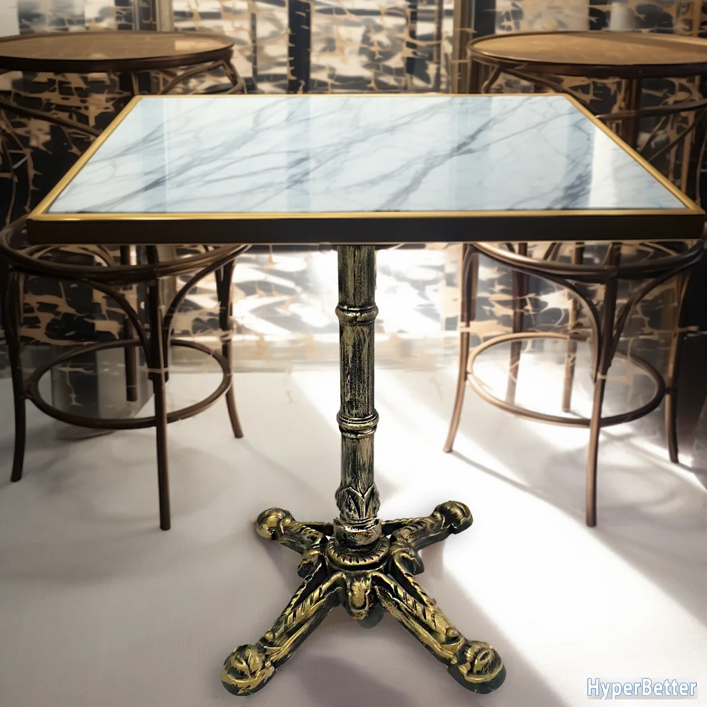 Top Quality Bianco Carrara White Marble Table Top Antique Gold Metal Legs