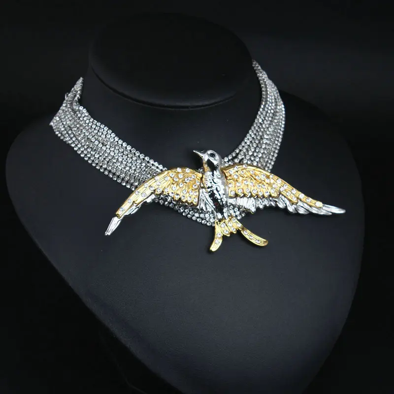 QS New Trend Multilayer full Rhinestone Glass Swallow Bird Pendant Necklace Wedding Luxury Shiny Jewelry Women Accessories
