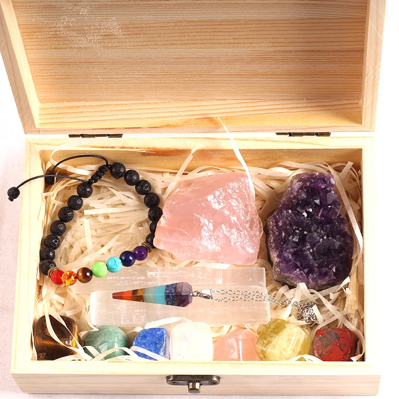 Hot sale high quality crystal seven chakras set box crystal meditation for healing