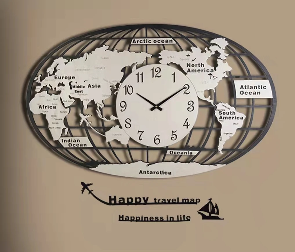 wholesale wall clock world map wall art decor, stock art map wall clock for wall decor, wall clock with map for home decor
