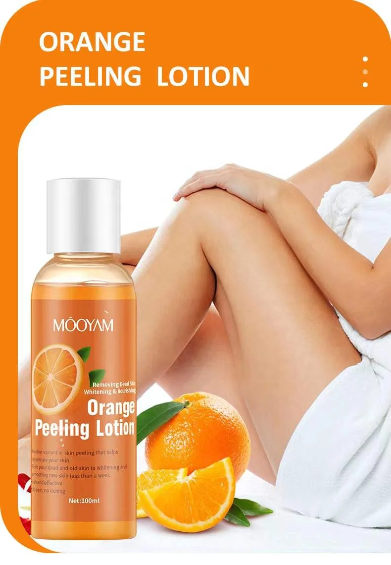 Wholesale organic aha bha skin care peel off lotion black skin whitening orange body peeling lotion