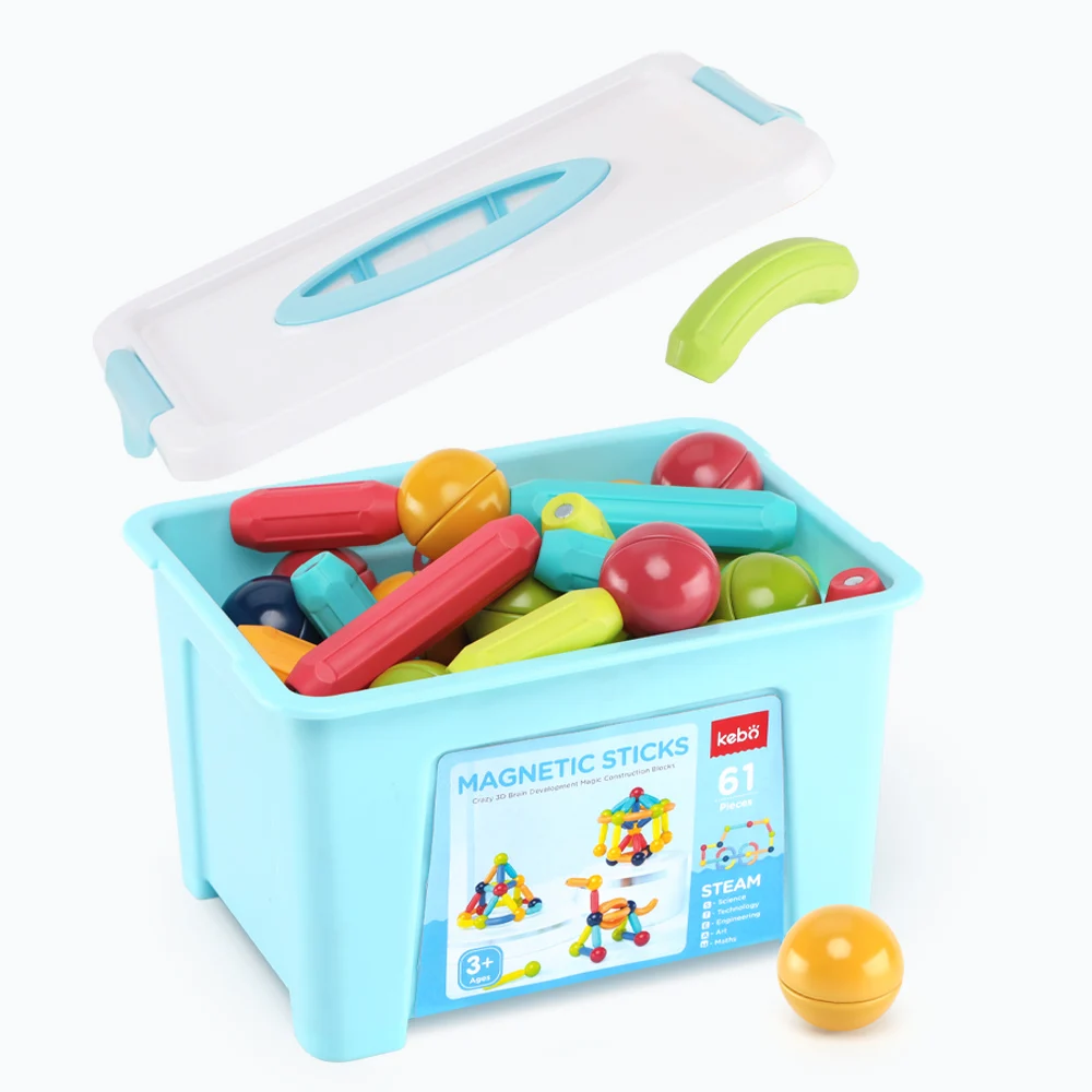 KEBO 61pcs  2024 New Product magnetic sticks set Hot Sale OEM ODM ABS Plastic magnetic building blocks tiles toys for kids