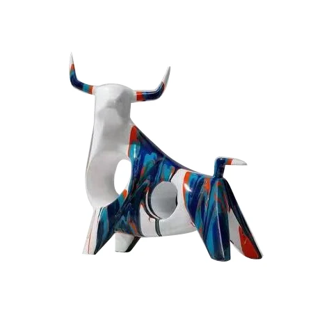 Colorful Bull Figurine Resin Statue Sculptures For Home Office Desk Decorative Ornament