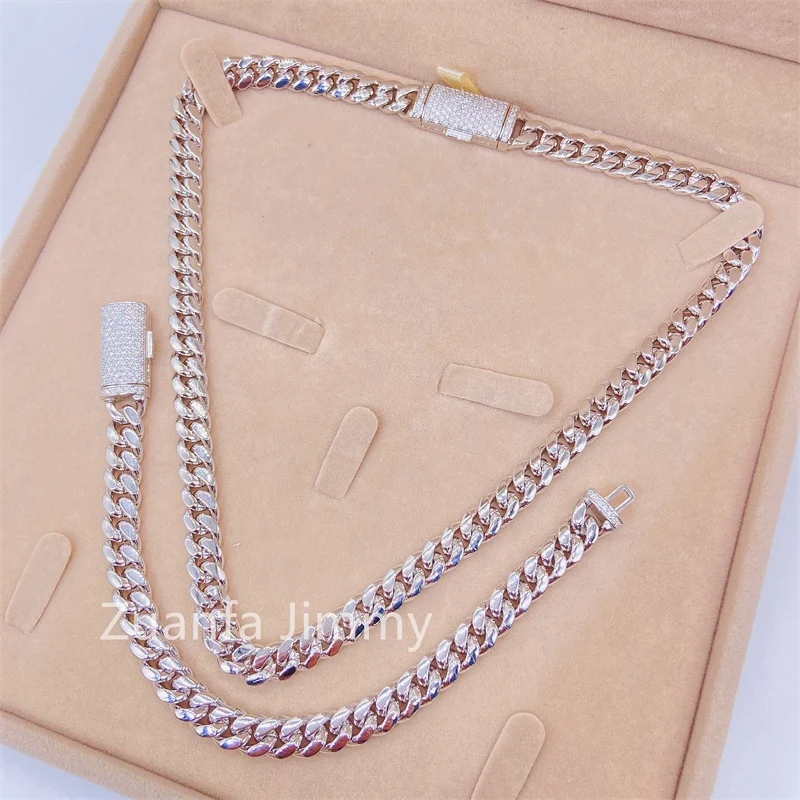 8mm Iced Out VVS Moissanite Diamond Clasp Thick Miami Cuban Moissanite Purity 925 Silver Cuban Necklace