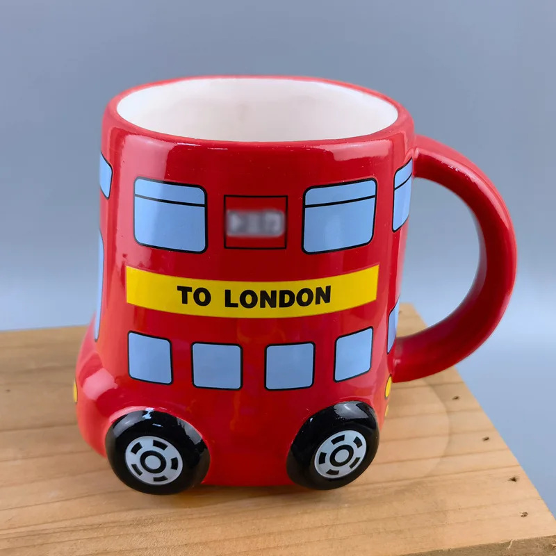 Creative American Style Bus and Taxi Mug Tomeka Ceramic Water Cup and Telephone booth Coffee Mug with Lid for Gifts and Beers