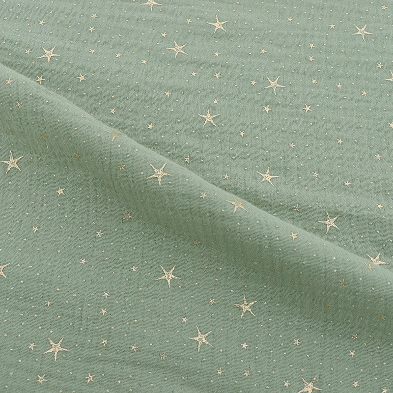 Custom Yellow Gold Sliver DIY 100% Cotton Double Gauze 3D Rubber Foil star Print Muslin Fabric for Baby