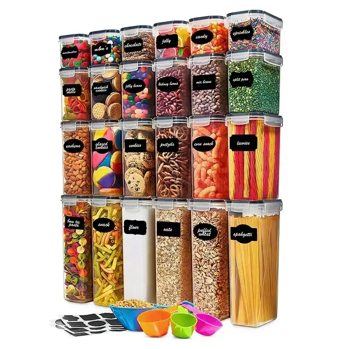 24 Pack TK Hot Selling Plastic BPA Free Airtight Dry Cereal Food Storage Boxes Containers Set for Kitchen