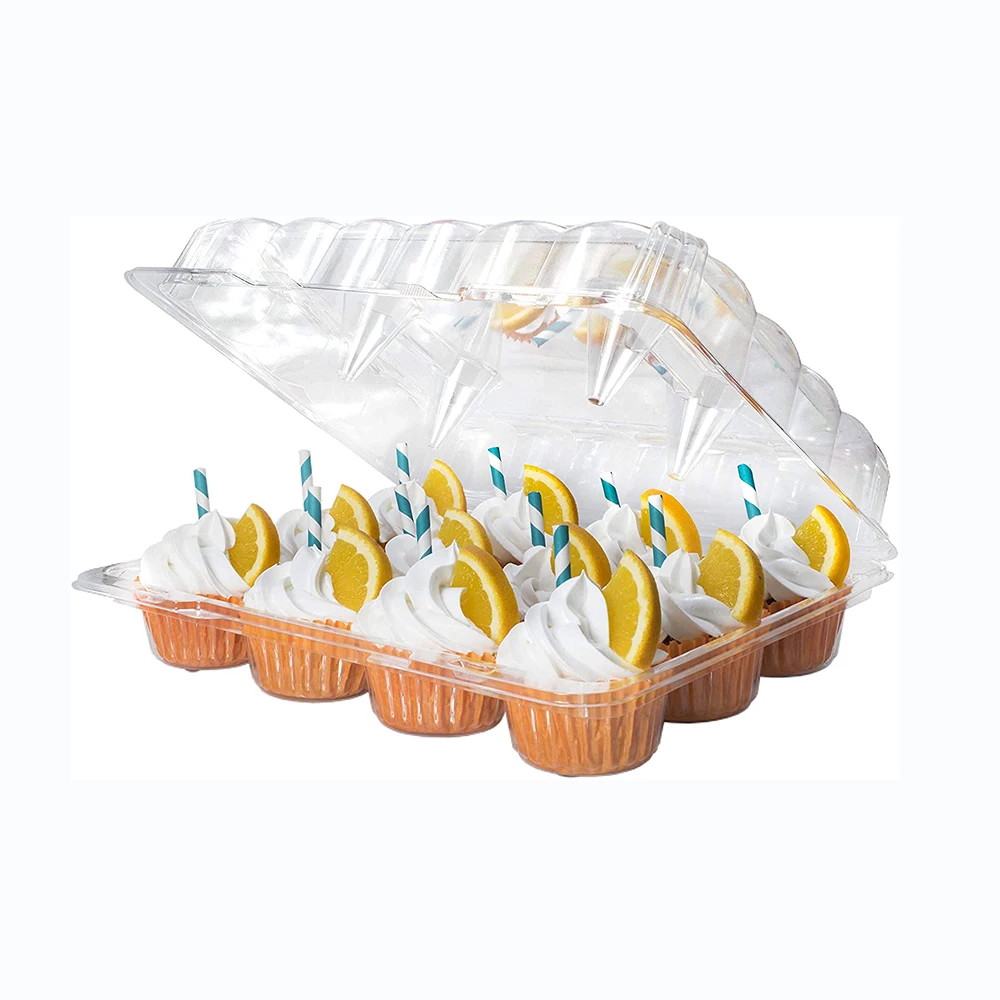 Transparent wholesale PET plastic cupcake  containers Clear Packaging for 12 pack cupcake plastic container for bakery
