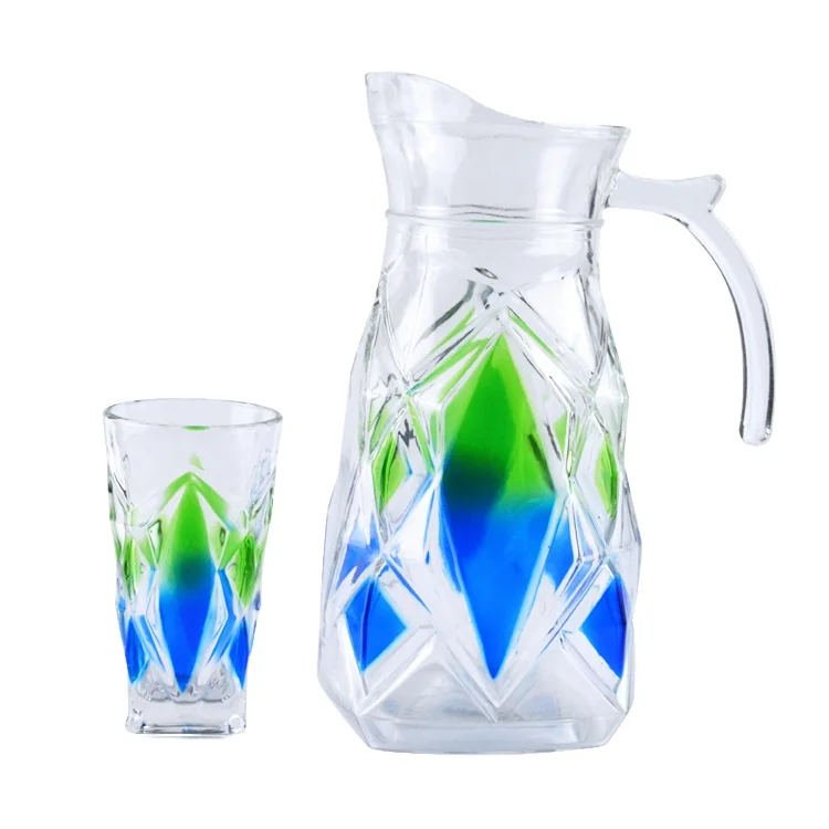 Hotel Colorful Glass Milk beverage  Jug With   Cups For Water pitcher pot  glassware drinking jar