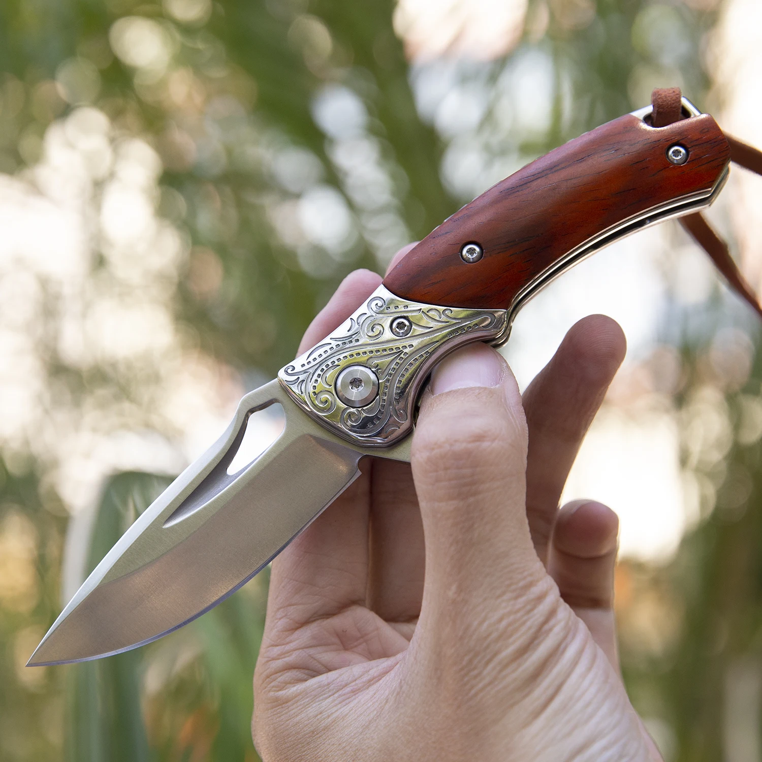 Custom Private Label Multi-tool America Rosewood Handle Survival Fishing Knife Edc M390 Steel Folding Pocket Knife for Men Women