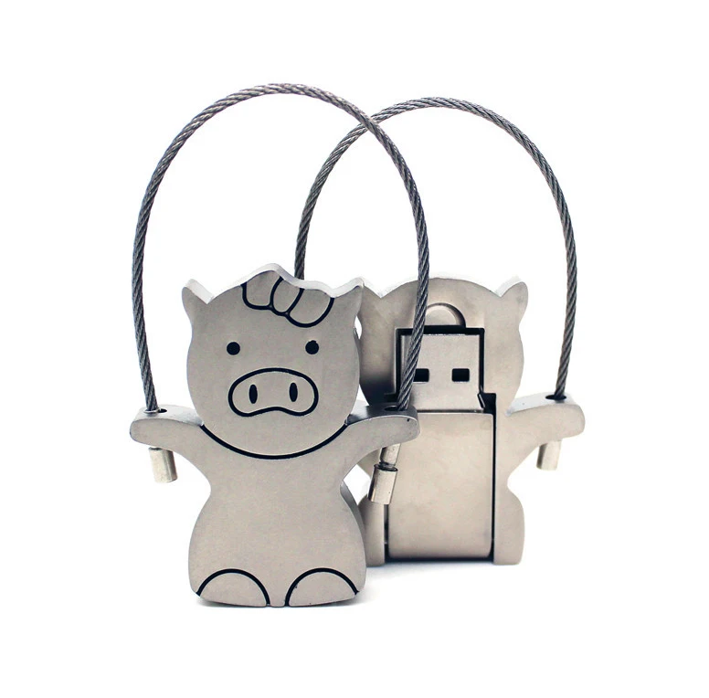 New Creative Metal Pig USB Flash Drive Couple Piggy Memory Stick Rope Skipping Pig Model