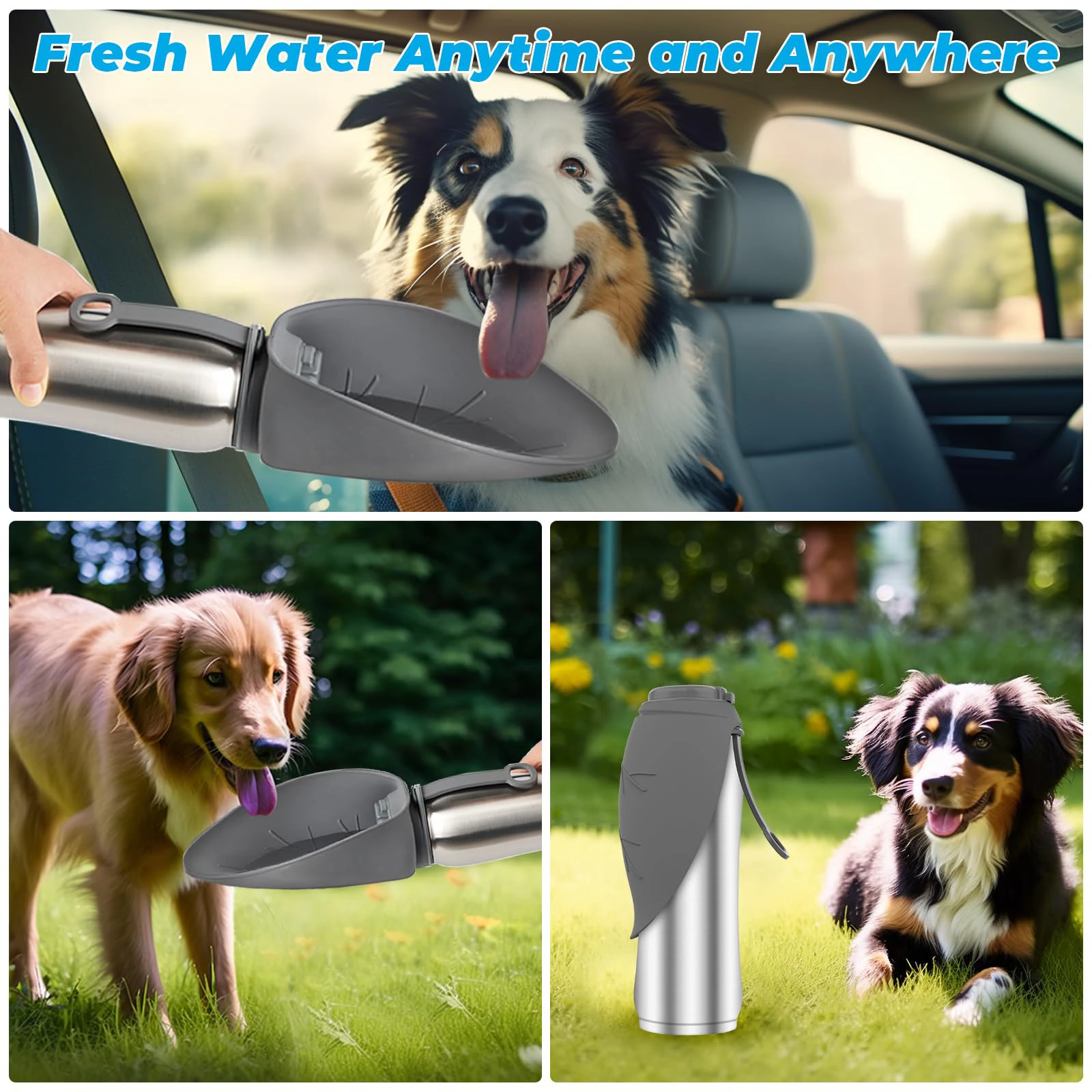 ELSPET 27oz Stainless Steel Insulated Water Bottles Leak Proof Puppy Water Dispenser for Pet Walking Travel Dog Water Bottle