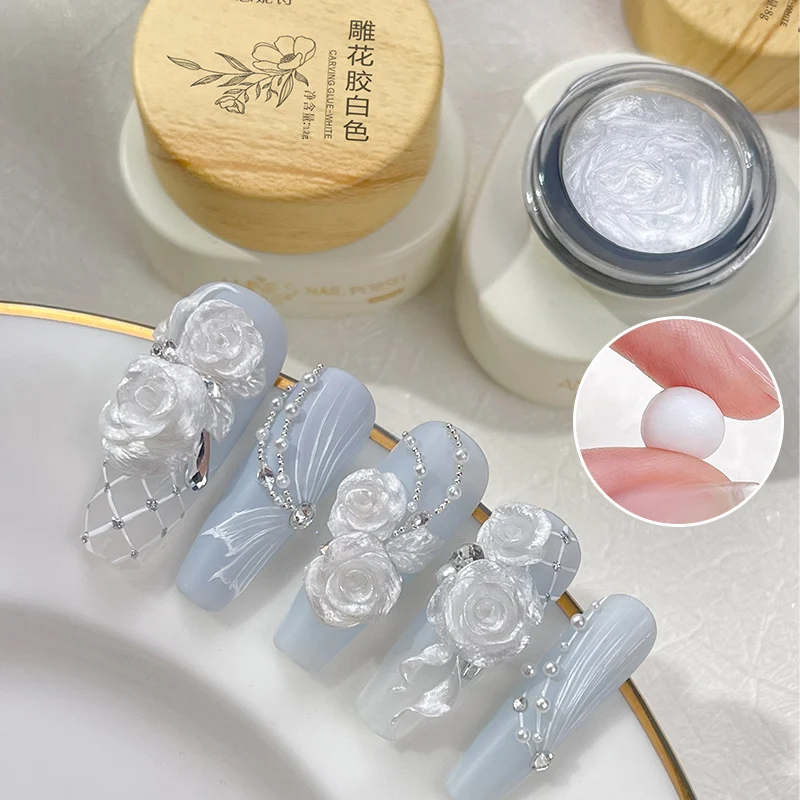 Customizable 12g Pearl White Solid 3d Gel Carving Gel Nail Art Waterdrop Molding Nail Gel