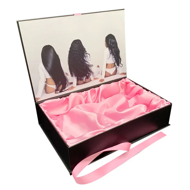 Wholesale Luxury Custom Logo Paper Magnetic Gift Box Bundles Wig Hair Extension Packaging Boxes With Satin Ribbon