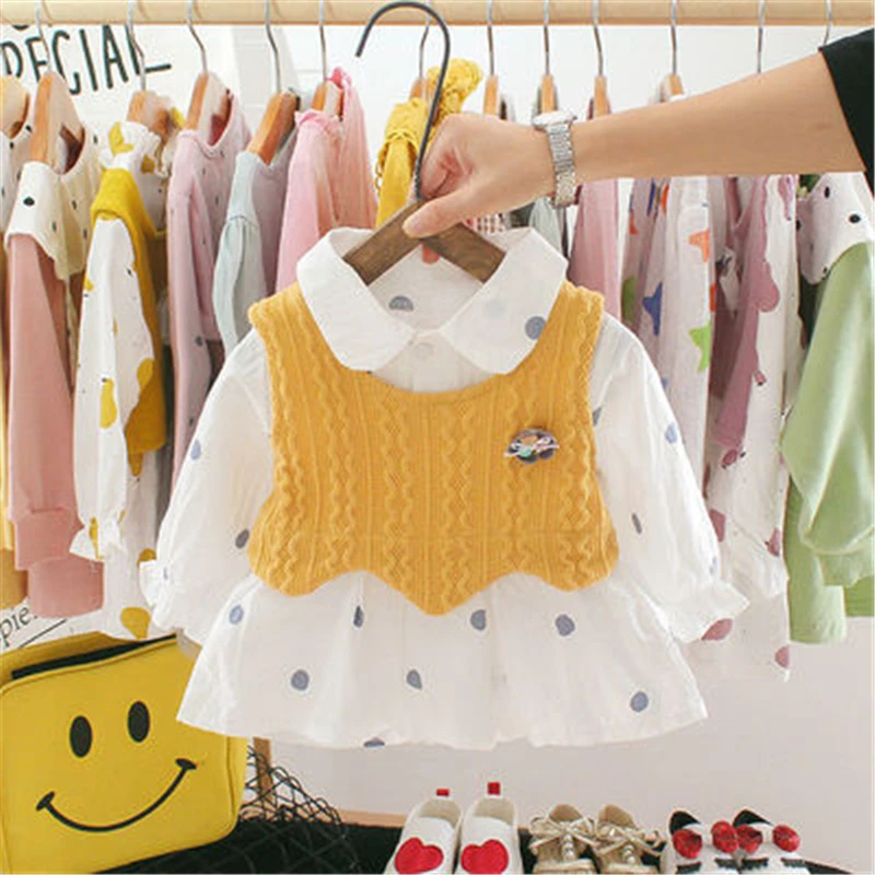 Wholesale cute autumn long sleeve princess dress for baby girl 0-3 years old Long sleeve shirt collar dress girls skirt