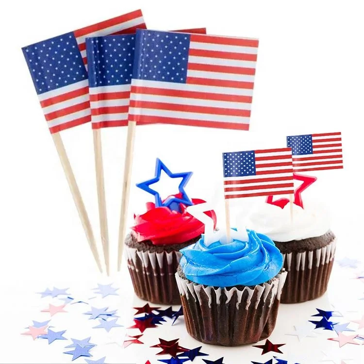 Fast Delivery In Stock Eco-Friendly Coated Paper Bamboo Germany UK Europe Puerto Rico USA American  Toothpick Flag
