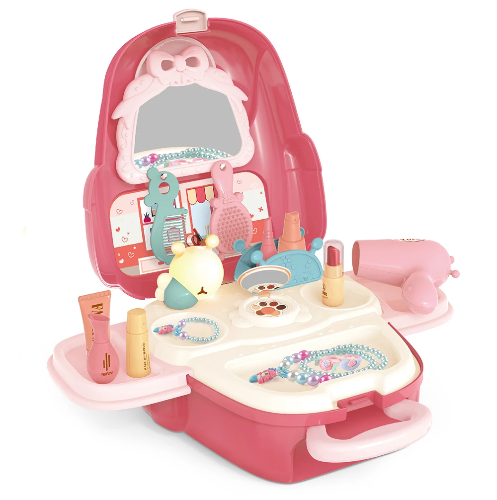 Hot Sale Pretend Play Cosmetics Make Up Toy Set Girls Make Up Kits Play House Toy Kit Portable Backpack With Light