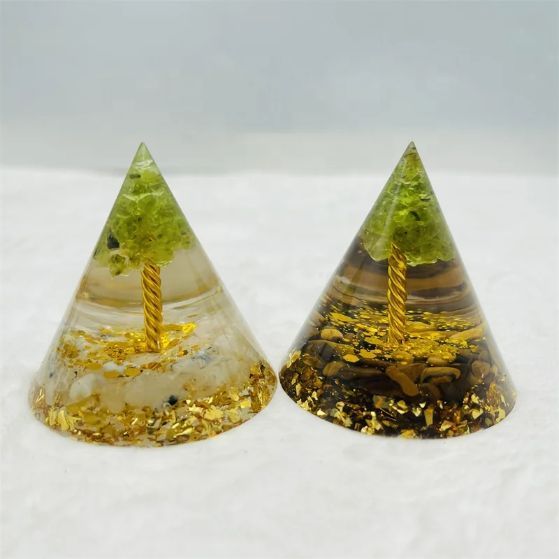Orgone pyramid crystals healing various crystal gravel stone resin energy cone pyramid for meditation