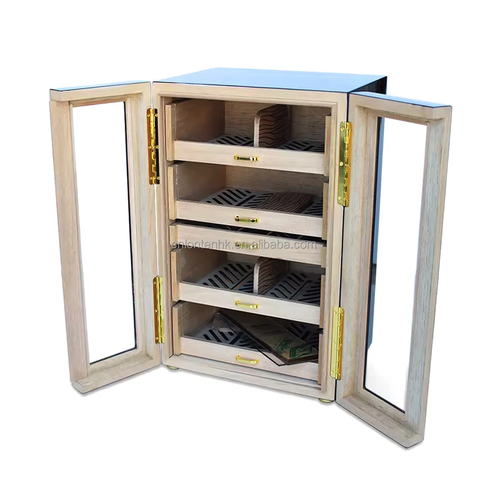 Loten 2024 New design american style glass cigar cabinets 100 cts wooden cigar humidors for sale used humidor cabinet