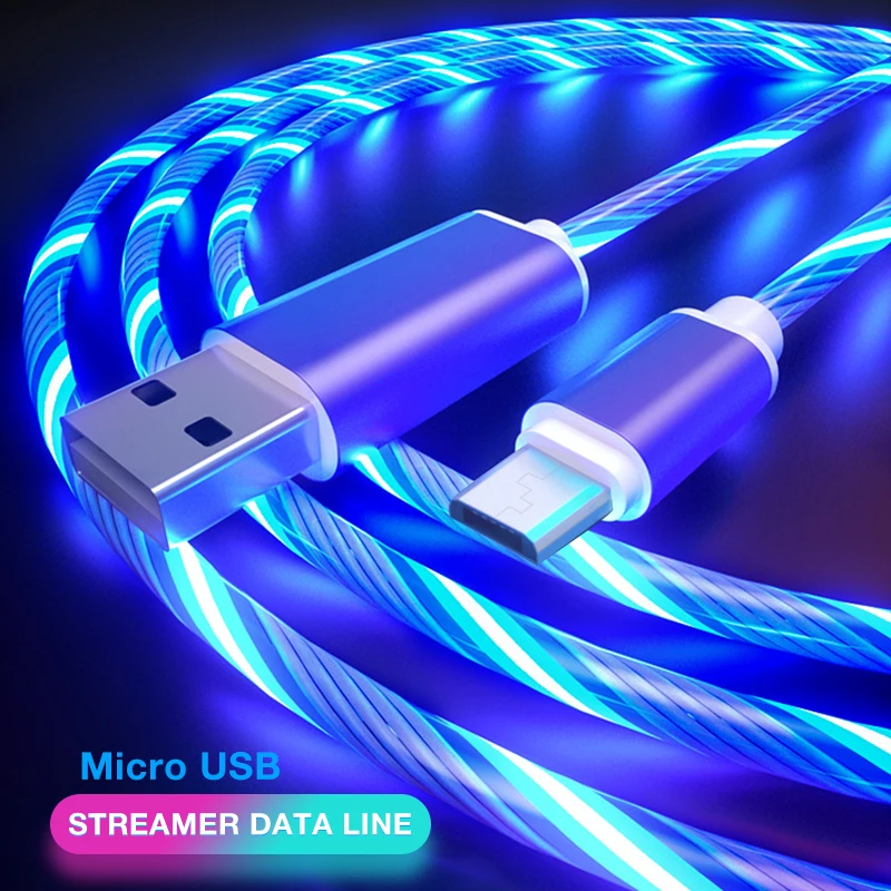 Красная молния Led Micro многофункциональное зарядное устройство кабель Usb Type-C с функцией быстрой зарядки TPE потока световой освещение для