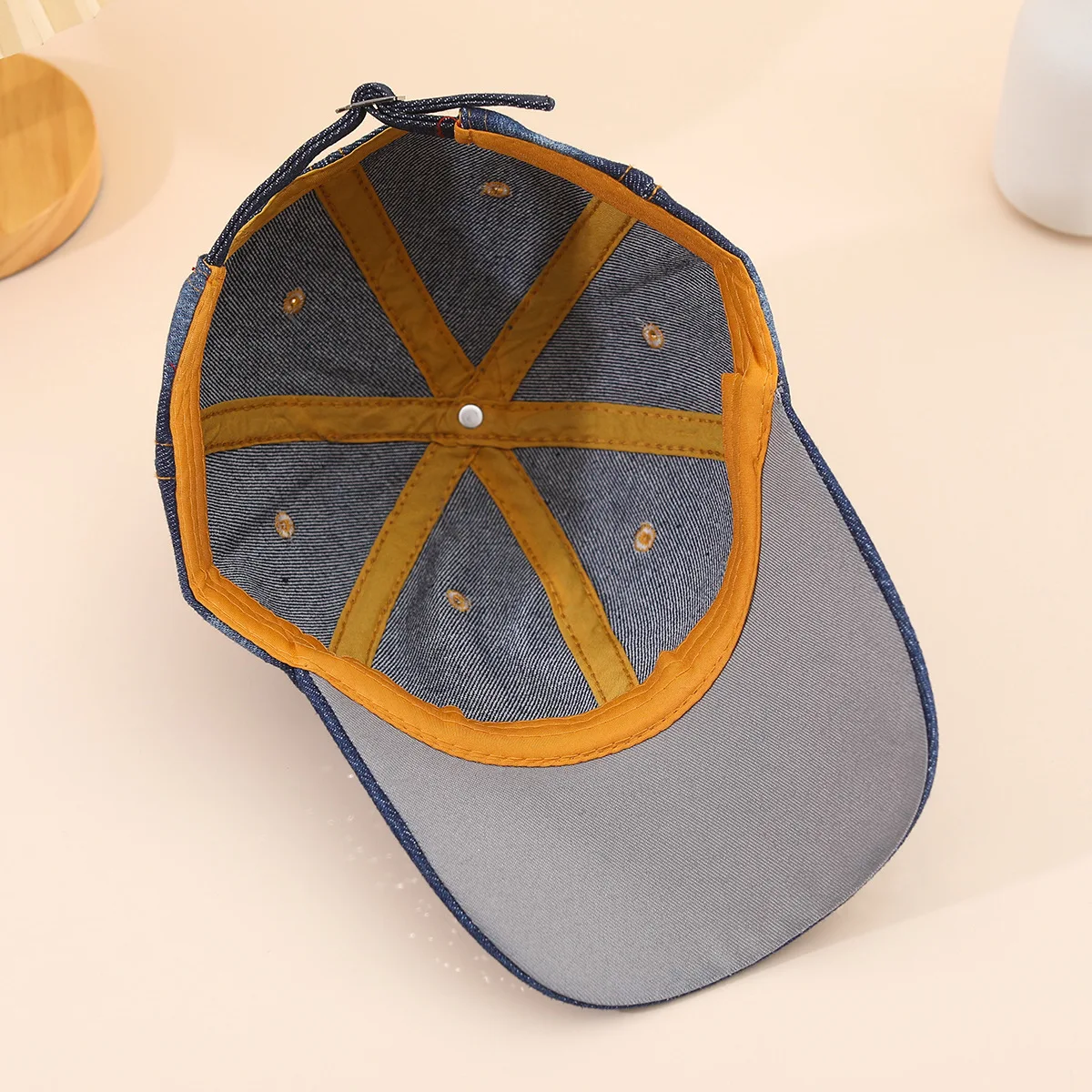 Summer Women Washed Denim Fashion Peaked Pearl Rhinestone Decor Denim Star Design Denim Baseball Cap