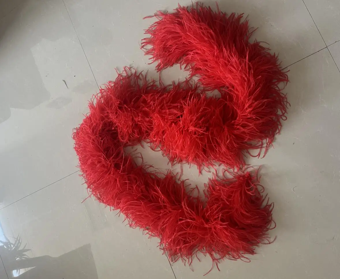 2M High Quality Natural Ostrich Feather Boas Red 12ply Thickness Suitable for Carnival Skirt Decoration Scarf