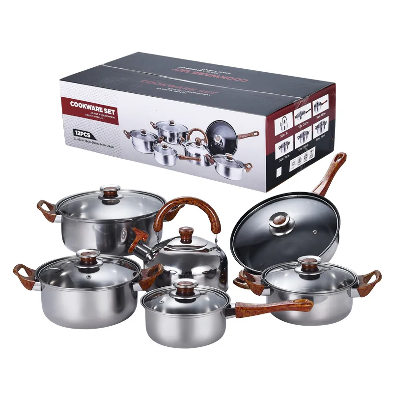 Most Hot Selling Stainless Steel Kitchen Cooking Pot Set 12 Pcs Cookware