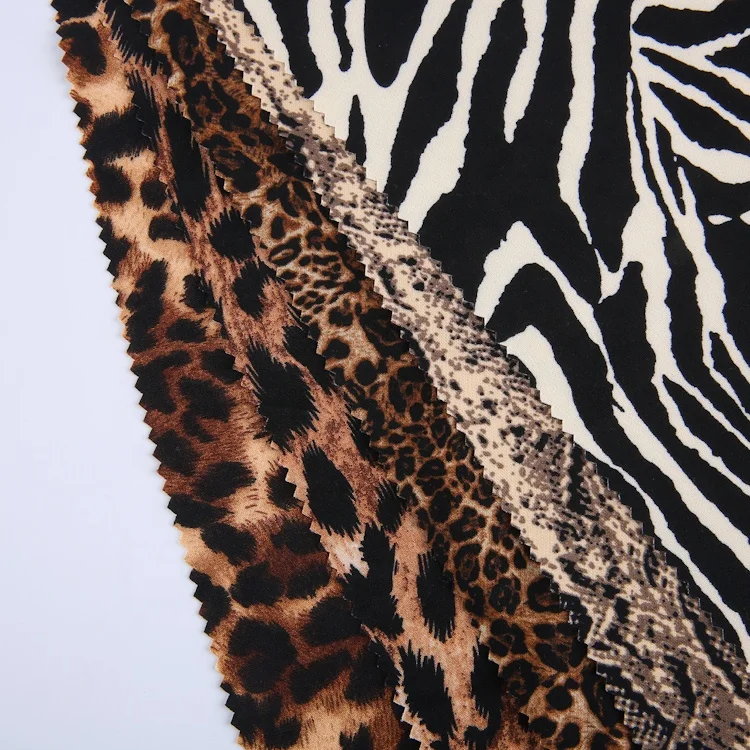 woven 96% poly 4%spandex animal zebra leopard pattern print fabric custom double layer 4 way stretch fabric for clothing